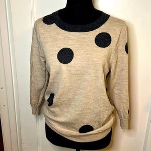 J Crew Merino Wool Sweater tan w/gray polka dots size large